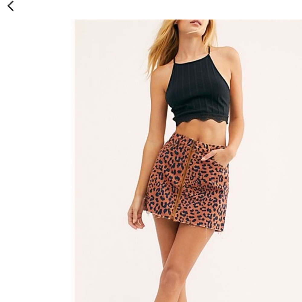 Free People Denim leopard skirt with front zipper